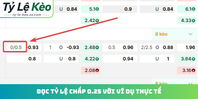 Đọc tỷ lệ chấp 0.25 với ví dụ thực tế